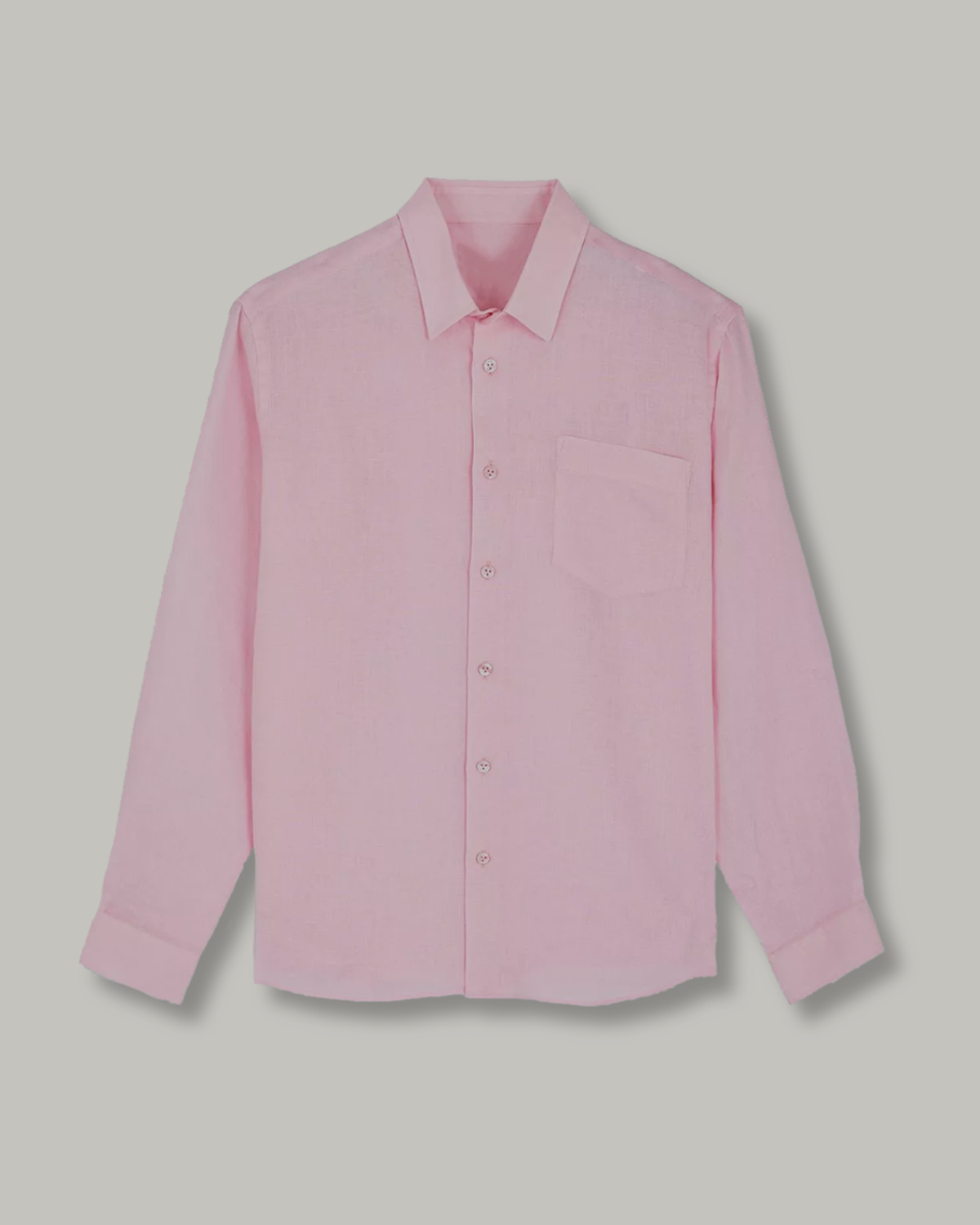Light pink long sleeve button down shirt.