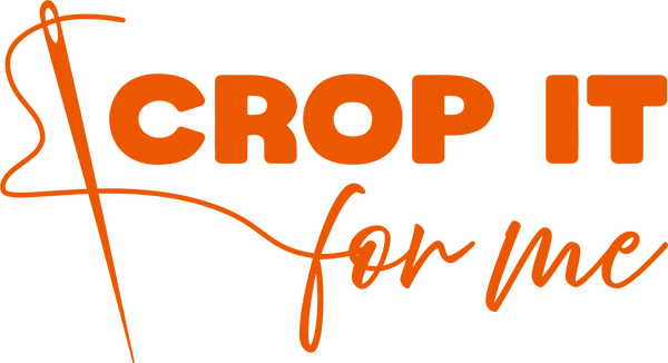 Crop It For Me logo in orange, including the words "Crop It For Me" and a needle and thread.