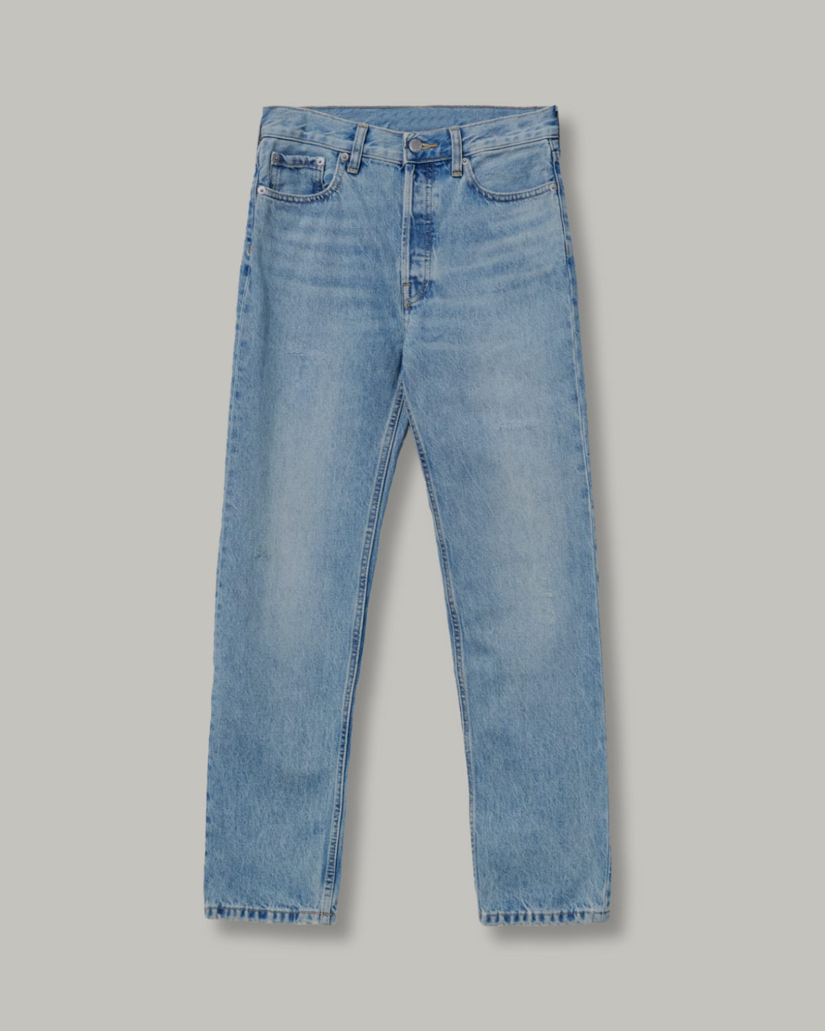Straight leg denim jeans.