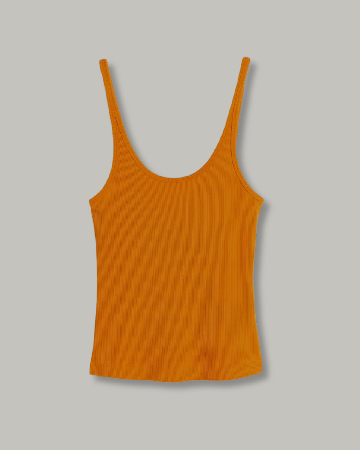 Orange ribbed spaghetti strap tank top.