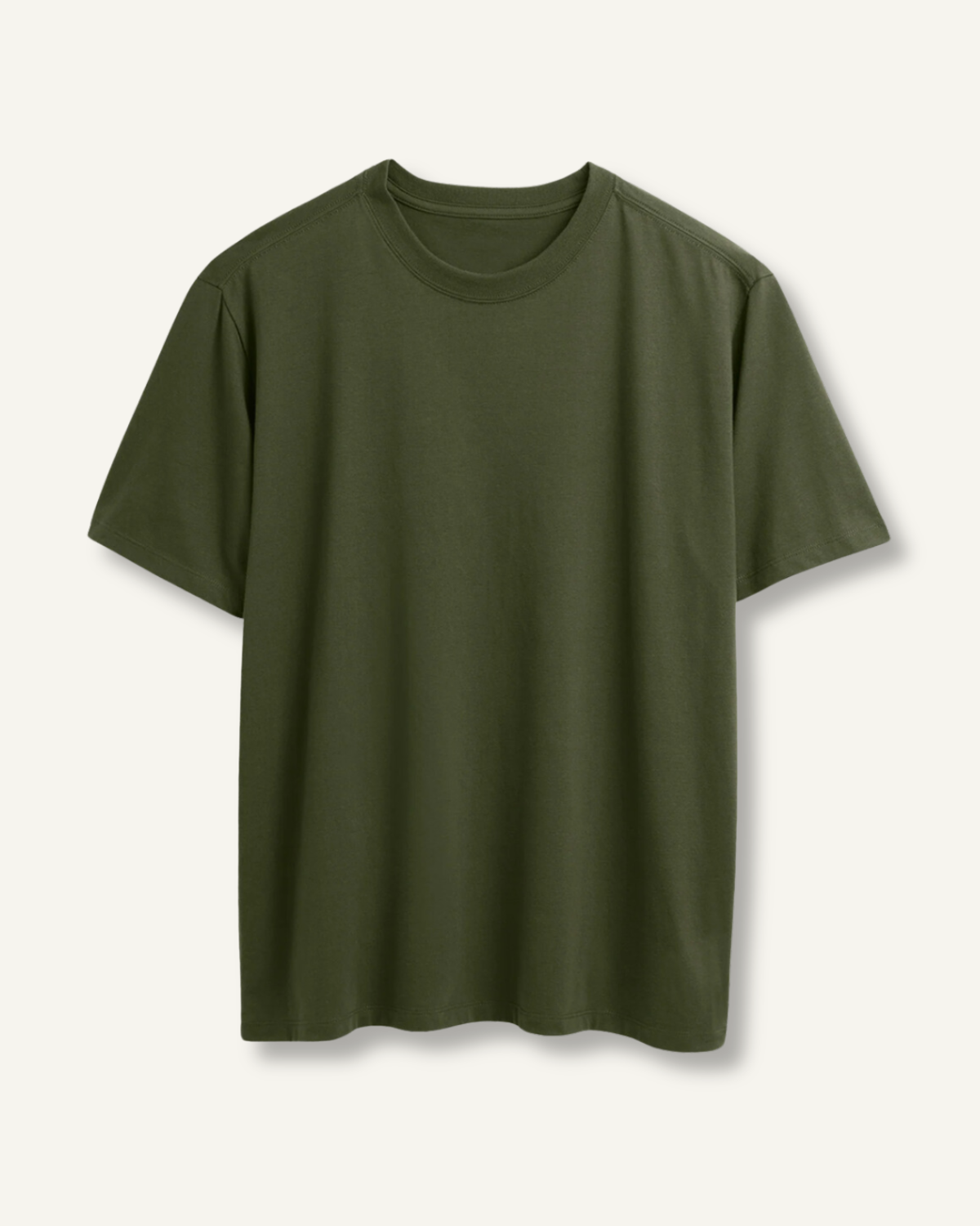 Dark green crewneck t-shirt.