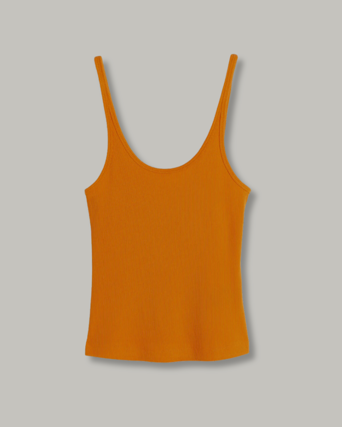 Orange ribbed spaghetti strap tank top. 